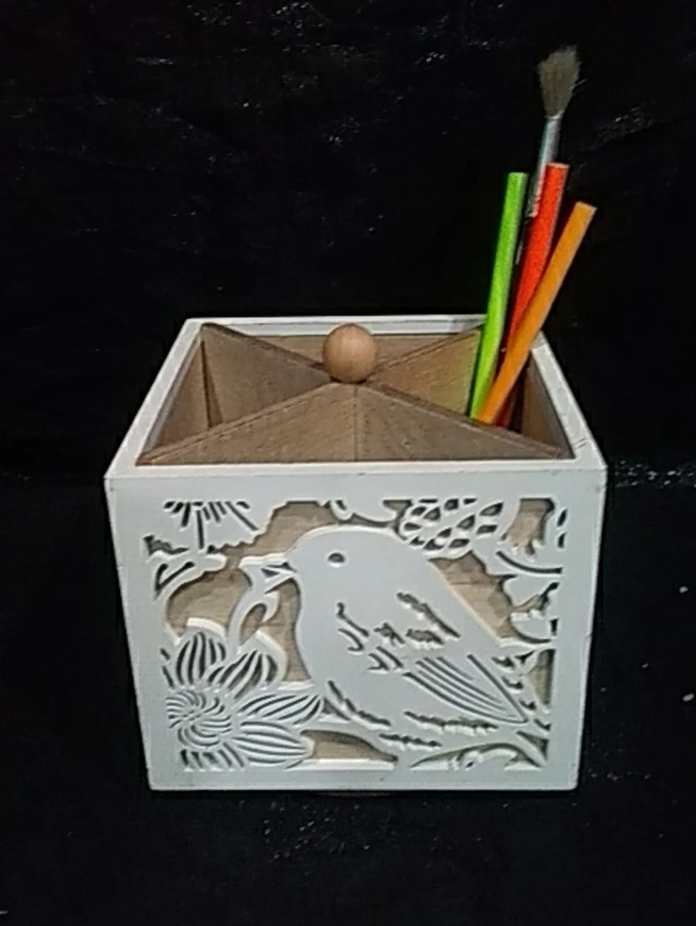 White Decorative Bird Wooden Storage Box - Home Office